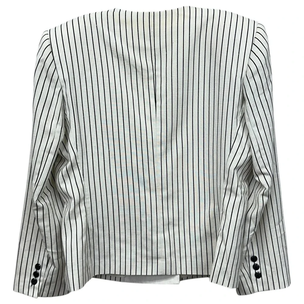 Vintage Kasper Blazer Womens 16 Black Pinstripe Double Breasted‎ 80s Nautical